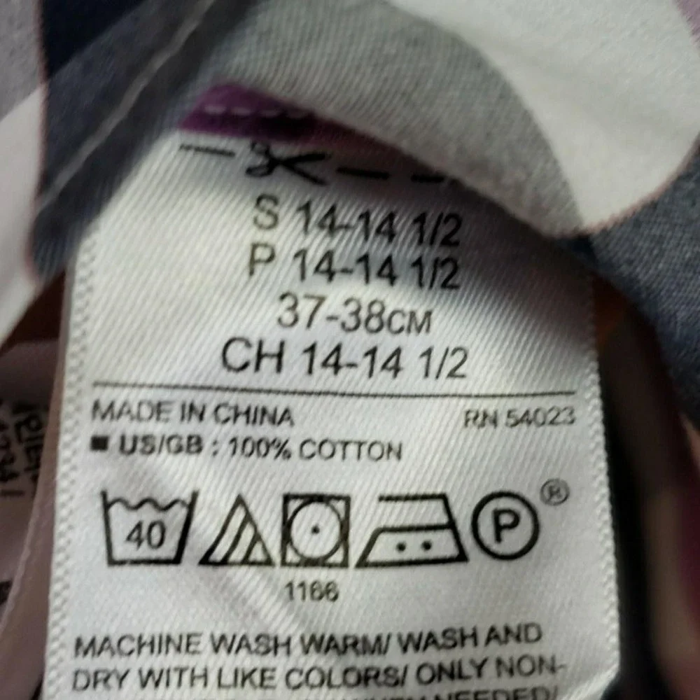 Banana Republic Dress Shirt Mens Small 14.5 Purple Gingham Non Iron Long Sleeve